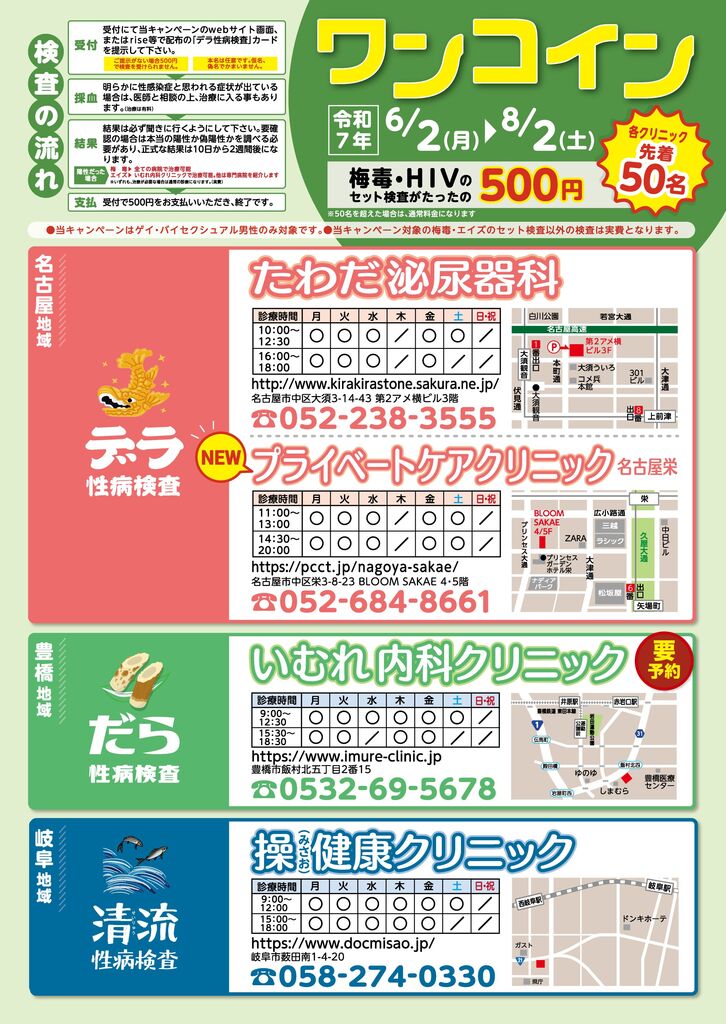 東海地域クリニック検査　7月18日から実施【rise】